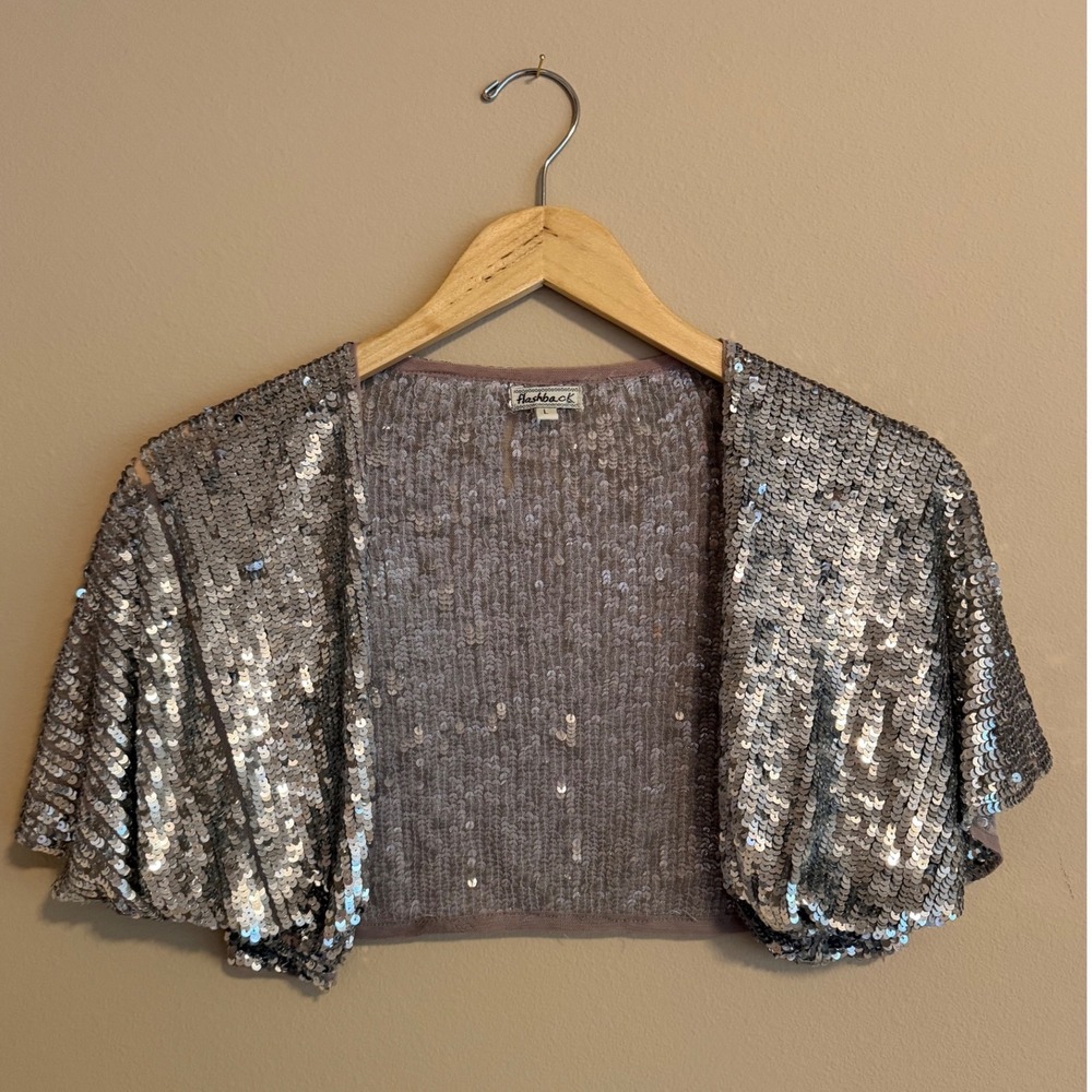 Vintage Flashback Silver Sequin Bolero Shrug